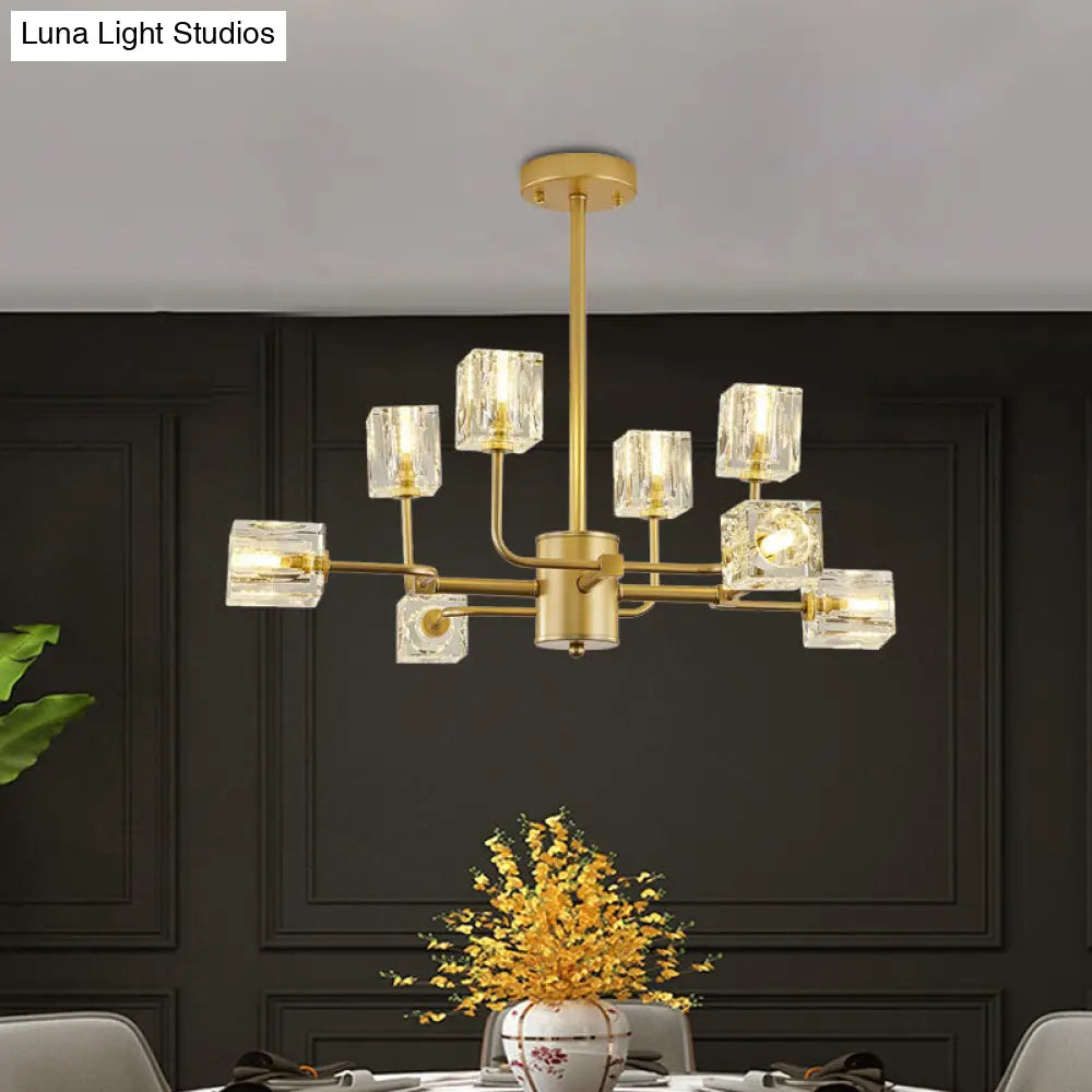 DecorBites™ DecorBites™ Gold Cubic Crystal Block 8-Light Chandelier Ceiling Mount Fixture
