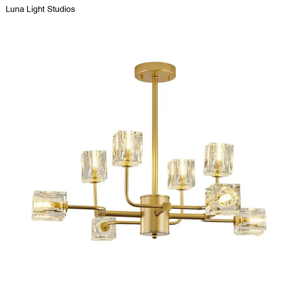 DecorBites™ DecorBites™ Gold Cubic Crystal Block 8-Light Chandelier Ceiling Mount Fixture