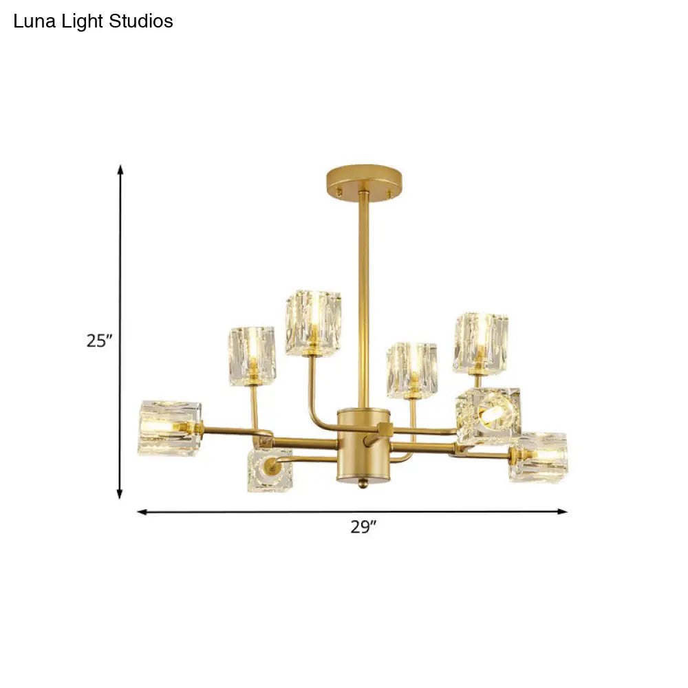 DecorBites™ DecorBites™ Gold Cubic Crystal Block 8-Light Chandelier Ceiling Mount Fixture