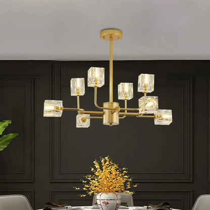 DecorBites™ DecorBites™ Gold Cubic Crystal Block 8-Light Chandelier Ceiling Mount Fixture