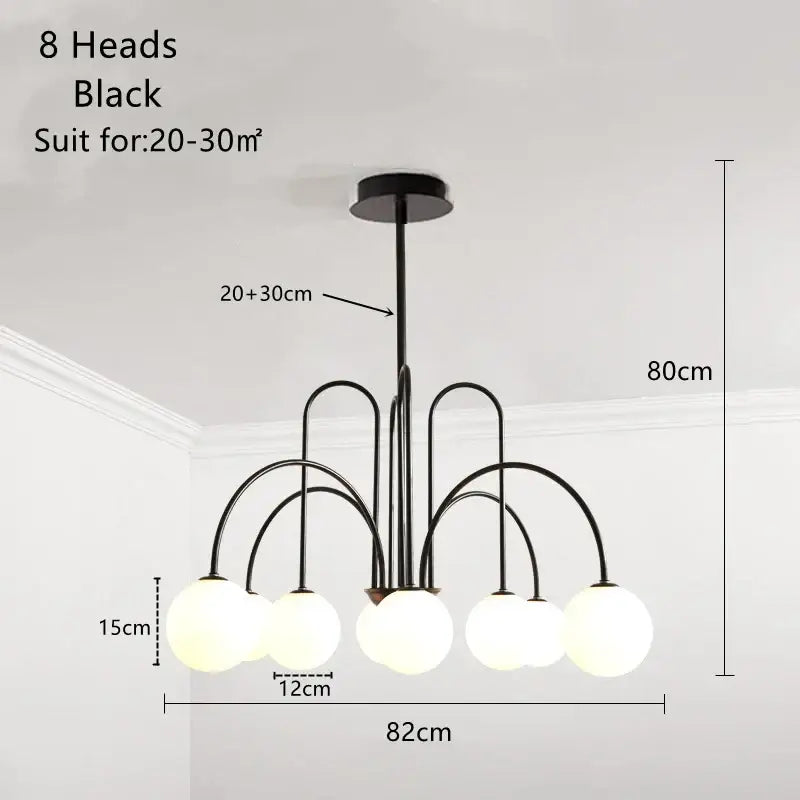 Black metal ball pendant chandelier with eight frosted glass ball light heads for dining room decorbites glass ball