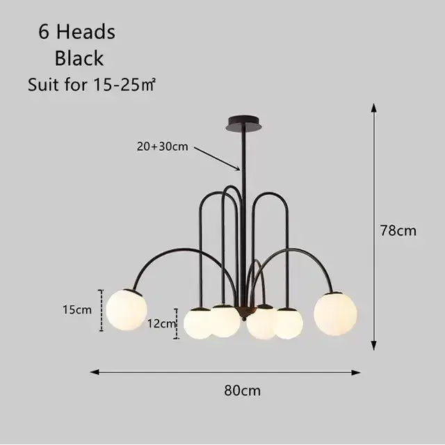 Black metal ball pendant chandelier with six frosted glass globes for dining room decorbites glass ball design