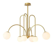 Gold curved arm glass ball pendant chandelier with five frosted glass globe shades for dining room decorbites glass ball