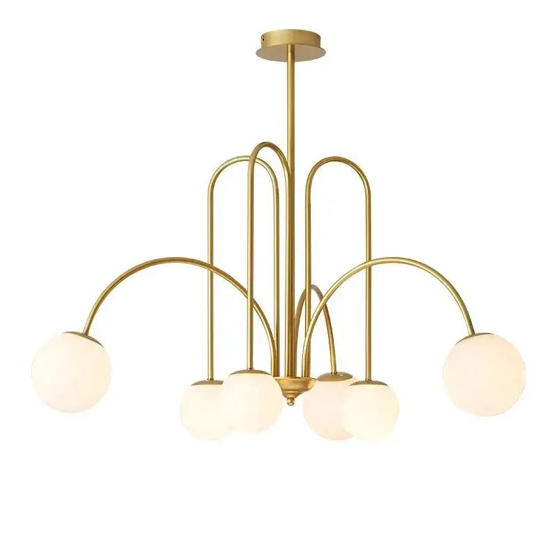 Gold curved arm glass ball pendant chandelier with five frosted glass globe shades for dining room decorbites glass ball
