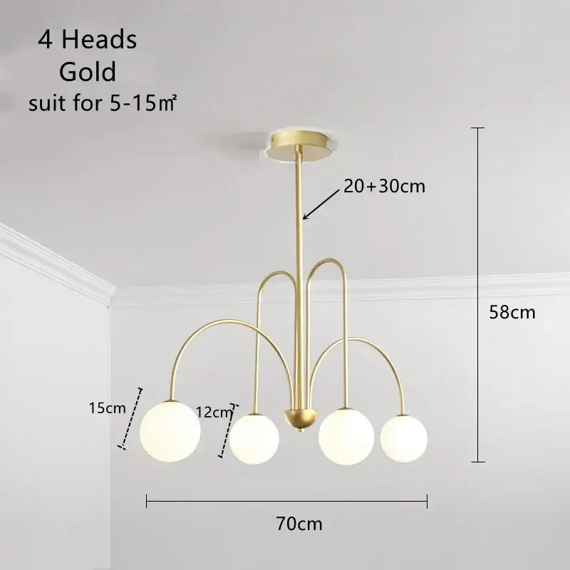 Gold curved arm glass ball pendant chandelier with four frosted glass shades for dining room decorbites glass ball
