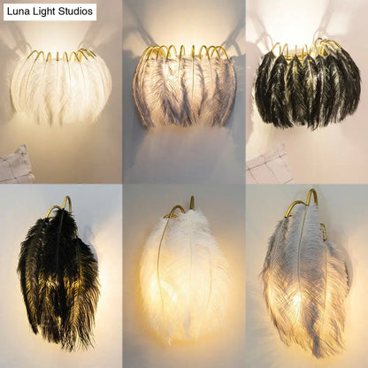 DecorBites™ Gold Curved Sconce - Simplicity Feather Wall Light Fixture for Bedside