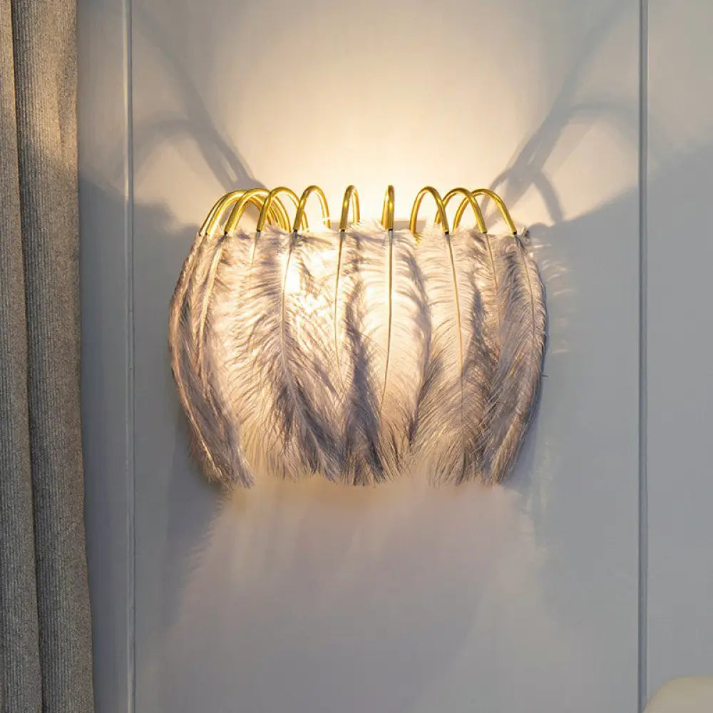 DecorBites™ Gold Curved Sconce - Simplicity Feather Wall Light Fixture for Bedside