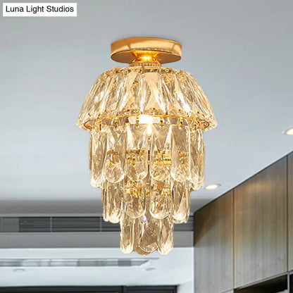 DecorBites™ DecorBites™ Gold Cylinder Pinecone Foyer Ceiling Lamp - Simple Crystal Design with Semi-Flush Mount - 1 Bulb Light Fixture