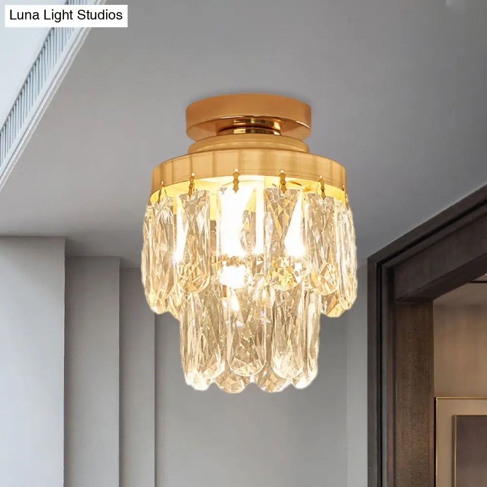 DecorBites™ DecorBites™ Gold Cylinder Pinecone Foyer Ceiling Lamp - Simple Crystal Design with Semi-Flush Mount - 1 Bulb Light Fixture
