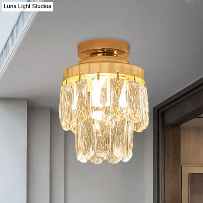 DecorBites™ DecorBites™ Gold Cylinder Pinecone Foyer Ceiling Lamp - Simple Crystal Design with Semi-Flush Mount - 1 Bulb Light Fixture