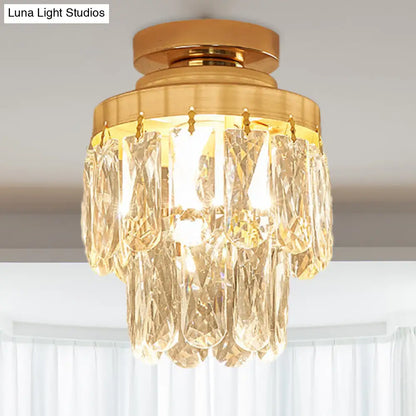 DecorBites™ DecorBites™ Gold Cylinder Pinecone Foyer Ceiling Lamp - Simple Crystal Design with Semi-Flush Mount - 1 Bulb Light Fixture