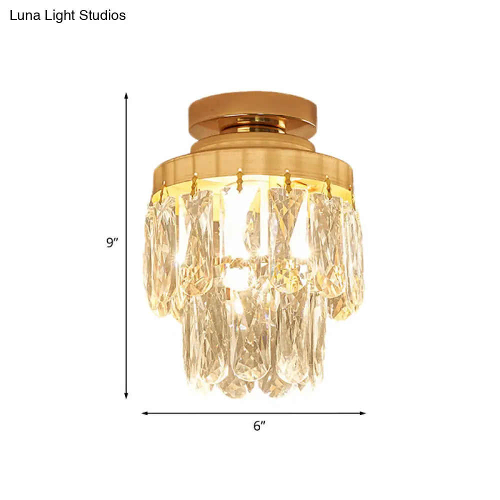 DecorBites™ DecorBites™ Gold Cylinder Pinecone Foyer Ceiling Lamp - Simple Crystal Design with Semi-Flush Mount - 1 Bulb Light Fixture