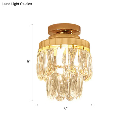DecorBites™ DecorBites™ Gold Cylinder Pinecone Foyer Ceiling Lamp - Simple Crystal Design with Semi-Flush Mount - 1 Bulb Light Fixture