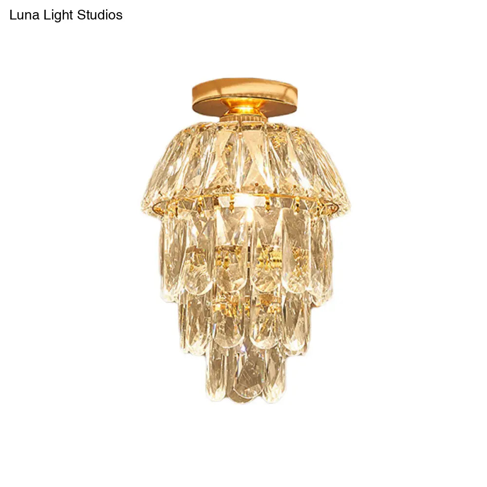 DecorBites™ DecorBites™ Gold Cylinder Pinecone Foyer Ceiling Lamp - Simple Crystal Design with Semi-Flush Mount - 1 Bulb Light Fixture
