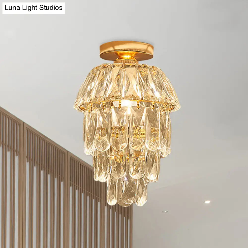 DecorBites™ DecorBites™ Gold Cylinder Pinecone Foyer Ceiling Lamp - Simple Crystal Design with Semi-Flush Mount - 1 Bulb Light Fixture