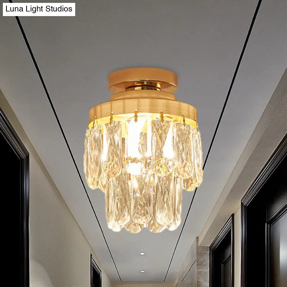 DecorBites™ DecorBites™ Gold Cylinder Pinecone Foyer Ceiling Lamp - Simple Crystal Design with Semi-Flush Mount - 1 Bulb Light Fixture