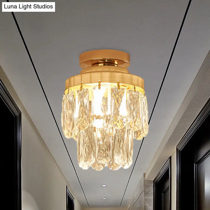 DecorBites™ DecorBites™ Gold Cylinder Pinecone Foyer Ceiling Lamp - Simple Crystal Design with Semi-Flush Mount - 1 Bulb Light Fixture