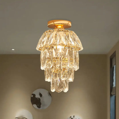 DecorBites™ DecorBites™ Gold Cylinder Pinecone Foyer Ceiling Lamp - Simple Crystal Design with Semi-Flush Mount - 1 Bulb Light Fixture