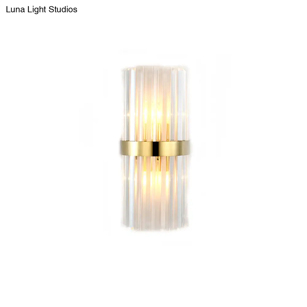 DecorBites™ DecorBites™ Gold Cylinder/Tapered Wall Sconce: Prismatic Crystal Flush Mount Light for Living Room (2-Light)