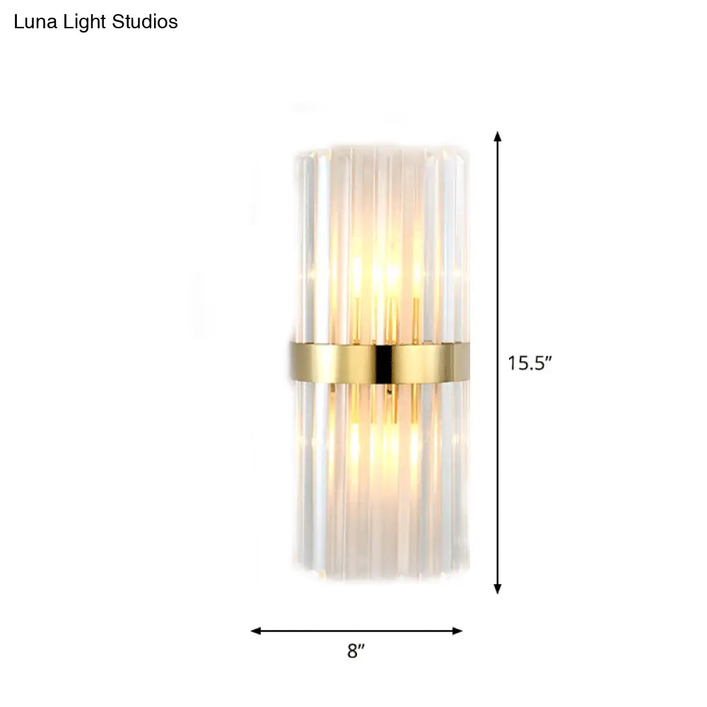 DecorBites™ DecorBites™ Gold Cylinder/Tapered Wall Sconce: Prismatic Crystal Flush Mount Light for Living Room (2-Light)