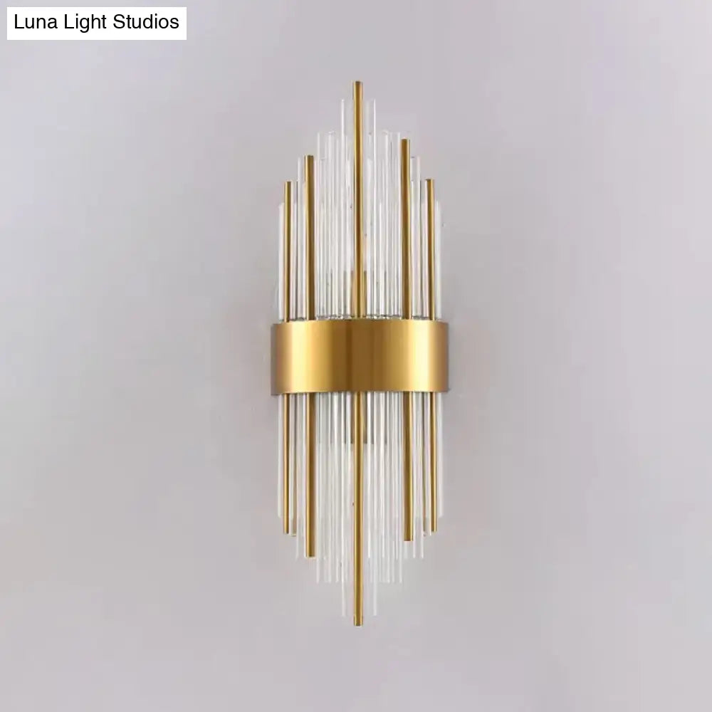 DecorBites™ DecorBites™ Gold Cylinder/Tapered Wall Sconce: Prismatic Crystal Flush Mount Light for Living Room (2-Light)
