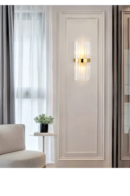 DecorBites™ DecorBites™ Gold Cylinder/Tapered Wall Sconce: Prismatic Crystal Flush Mount Light for Living Room (2-Light)