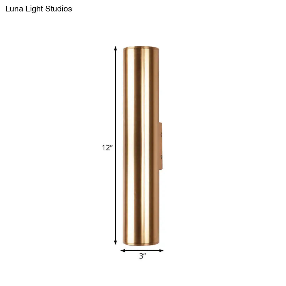 DecorBites™ Gold Cylinder Wall Sconce Fixture Modern Style 2"/3" Width LED Metal Wall Lamp in Gold for Corridor