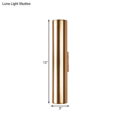 DecorBites™ Gold Cylinder Wall Sconce Fixture Modern Style 2"/3" Width LED Metal Wall Lamp in Gold for Corridor
