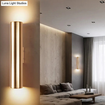 DecorBites™ Gold Cylinder Wall Sconce Fixture Modern Style 2"/3" Width LED Metal Wall Lamp in Gold for Corridor