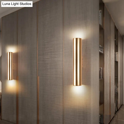 DecorBites™ Gold Cylinder Wall Sconce Fixture Modern Style 2"/3" Width LED Metal Wall Lamp in Gold for Corridor