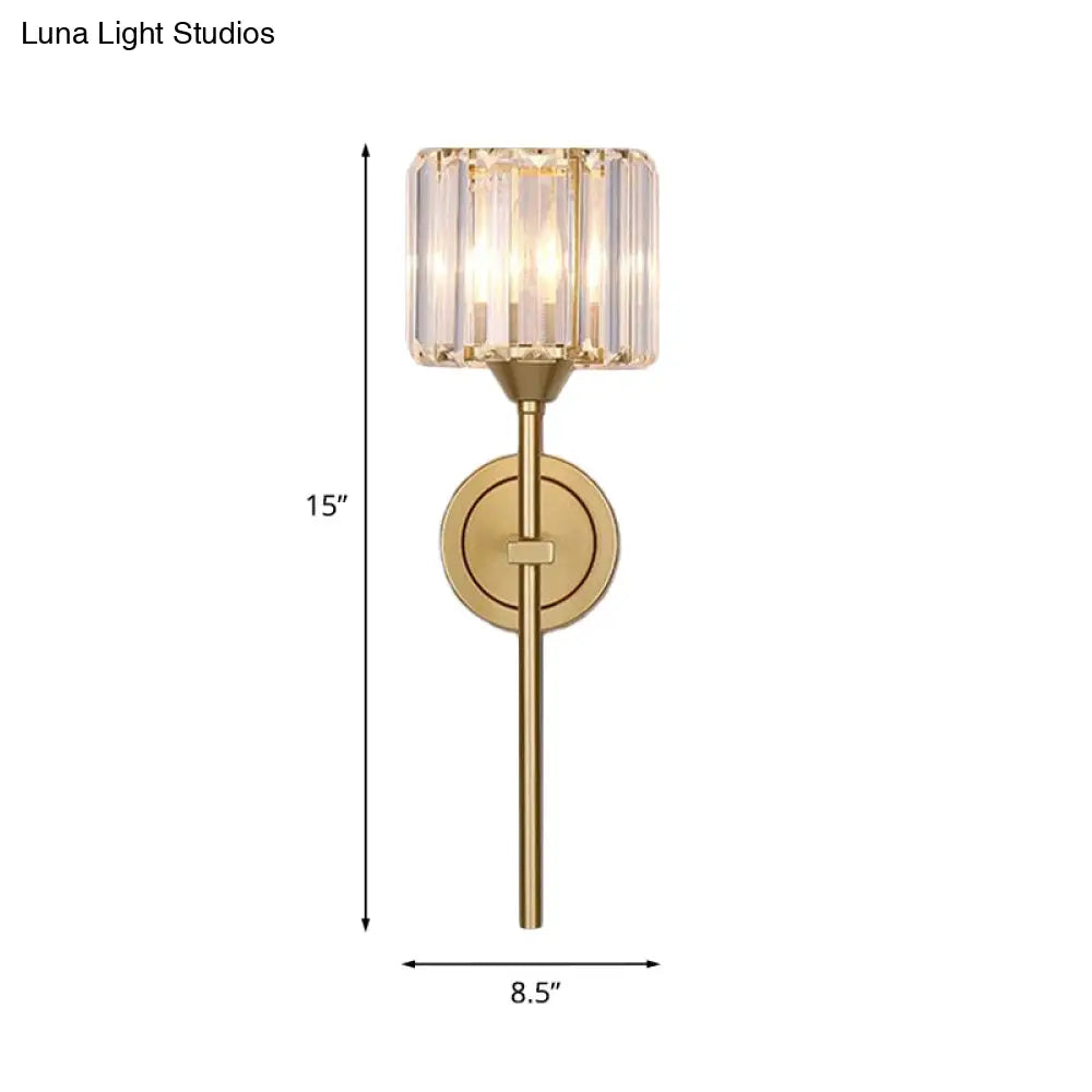DecorBites™ DecorBites™ Gold Cylindrical Wall Lamp with Clear Crystal Block Sconce - Simplicity Design