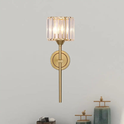 DecorBites™ DecorBites™ Gold Cylindrical Wall Lamp with Clear Crystal Block Sconce - Simplicity Design