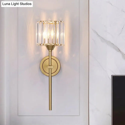 DecorBites™ DecorBites™ Gold Cylindrical Wall Lamp with Clear Crystal Block Sconce - Simplicity Design