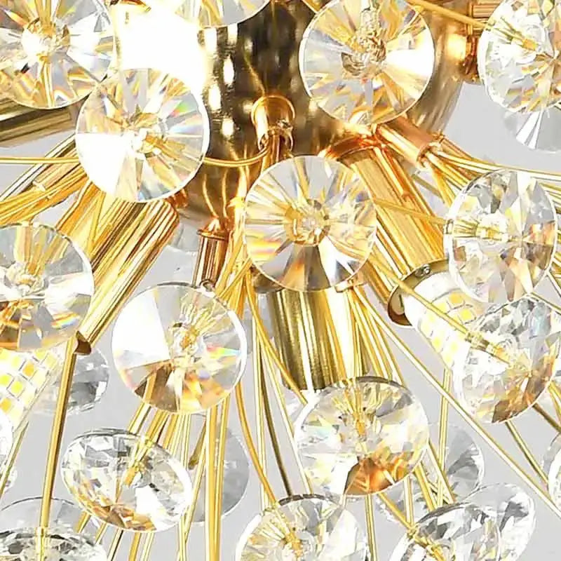 Gold dandelion crystal led pendant chandelier with gold finish and clear faceted orbs for living room decorbites crystal led