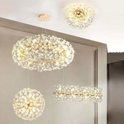 Gold dandelion crystal led pendant chandelier with spherical design for living room decorbites crystal led ceiling lighting