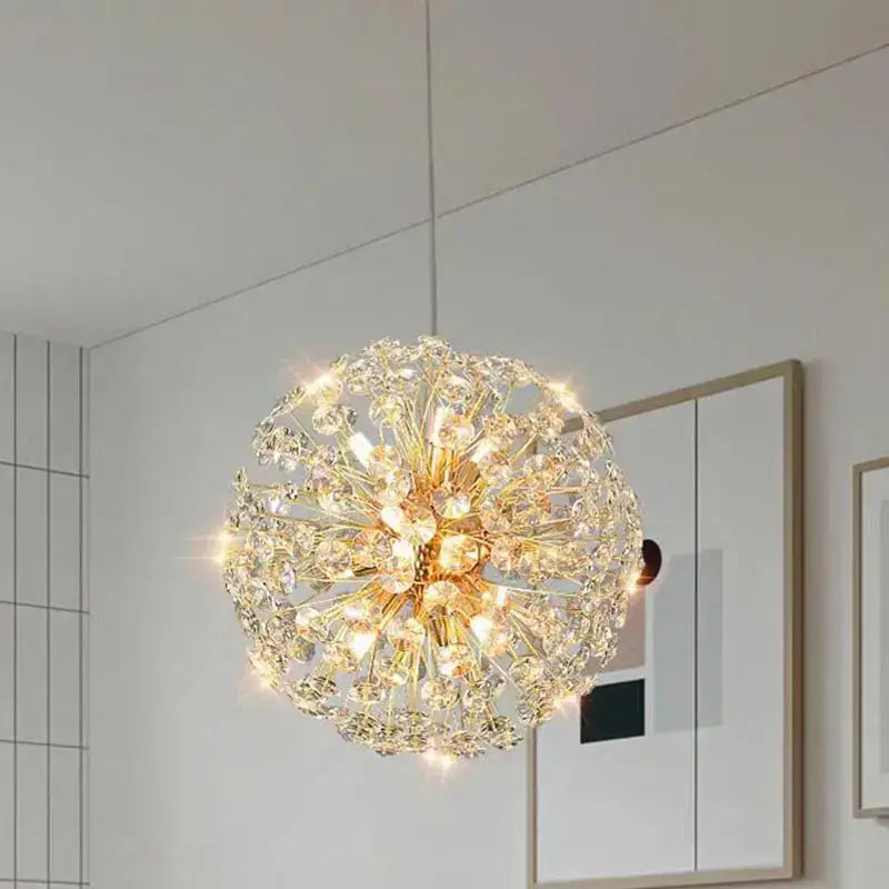 Gold dandelion crystal led pendant chandelier with sparkling gold-toned spherical design for living room decorbites crystal led ceiling