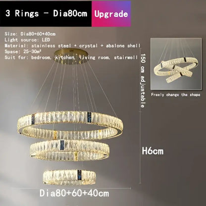 Gold decorbites crystal round ceiling chandelier with sleek stainless steel frame and sparkling crystal accents for dining room