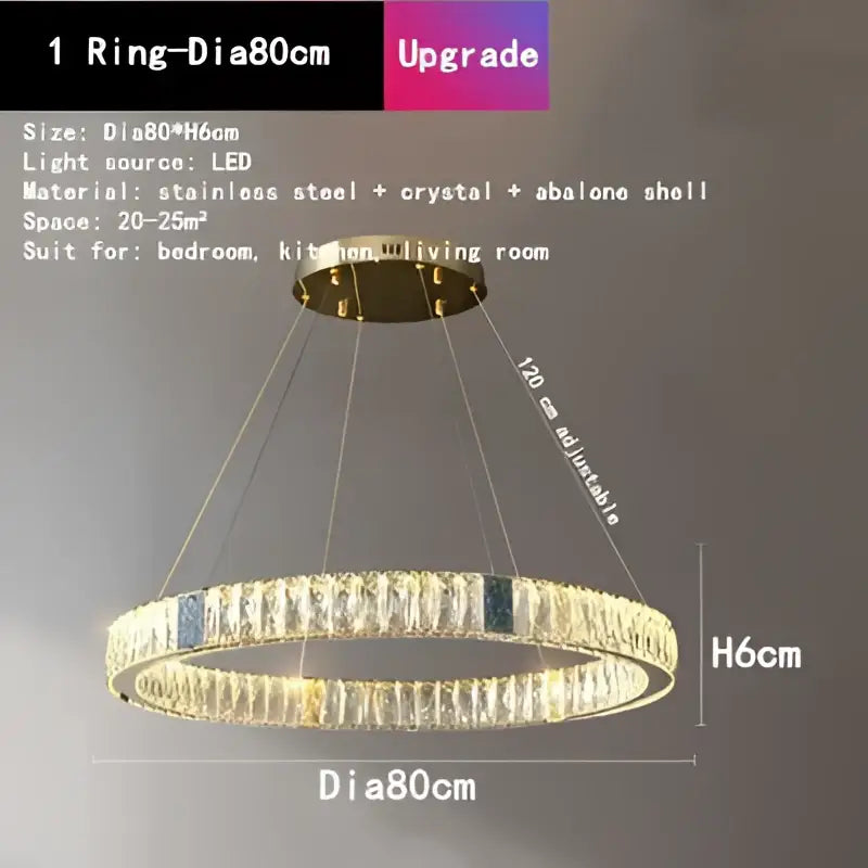 Gold decorbites crystal round ceiling chandelier with clear crystals dark blue accents and adjustable height for dining room