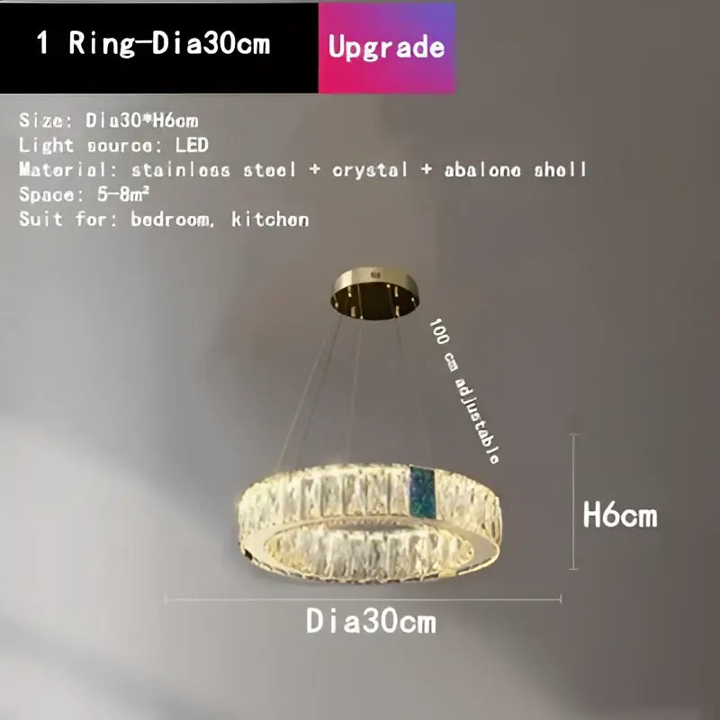 Gold decorbites crystal round ceiling chandelier with gold stainless steel frame clear crystals and abalone shell accent