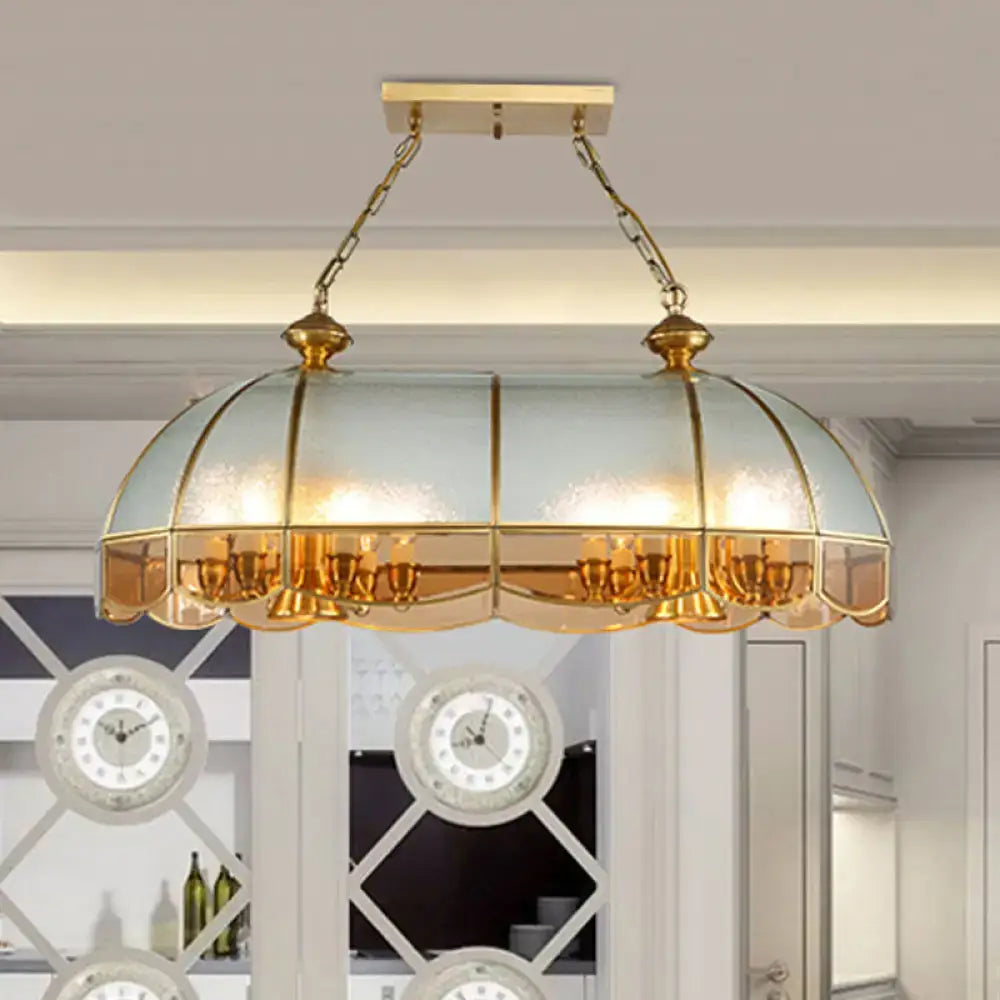 Gold-toned pendant light with curved frosted glass shade and ornate metal frame for dining room 110v-120v e26 e27 e12 e14
