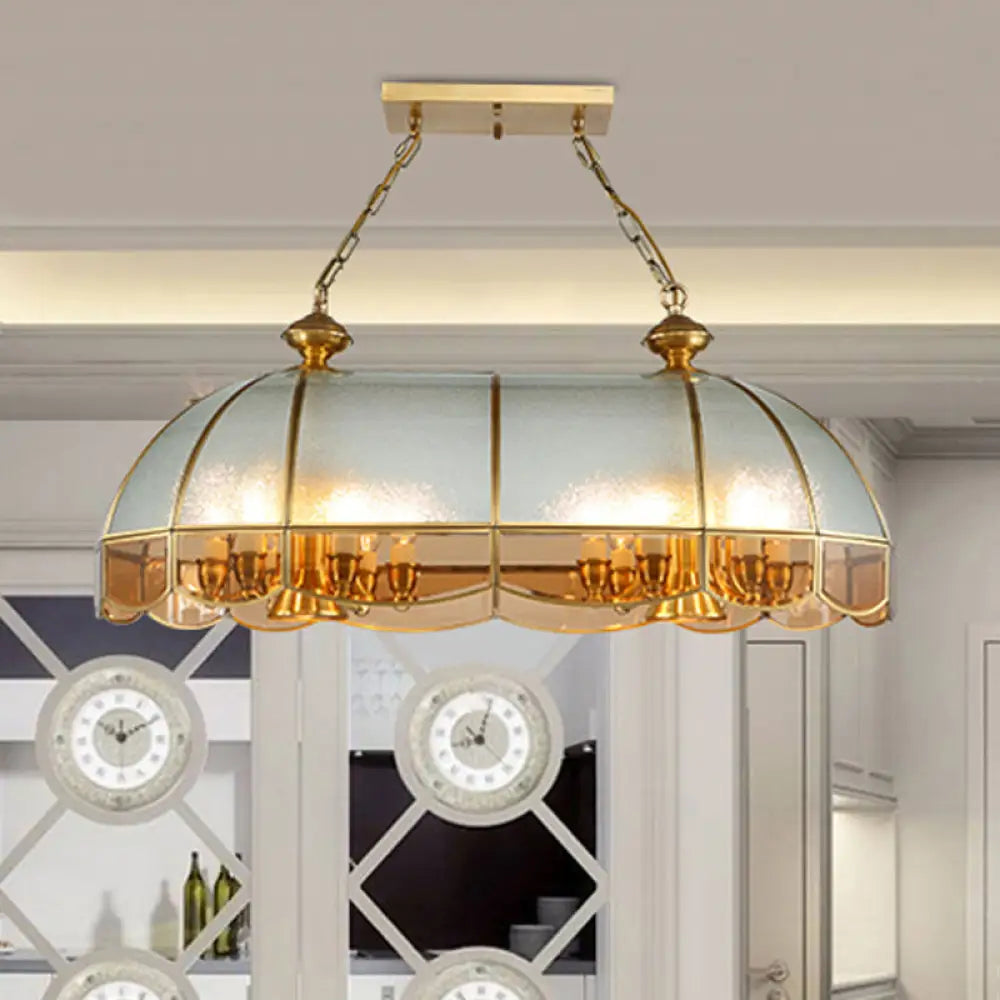 DecorBites™ Gold Dome Island Chandelier with Frosted Glass - 14 Lights Ceiling Pendant for Colonial Dining Room