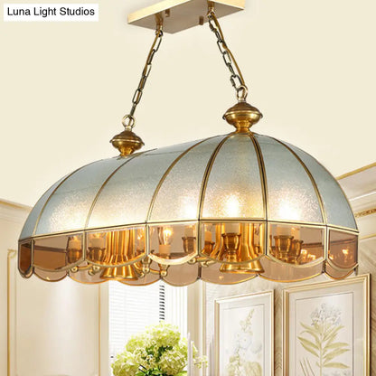 DecorBites™ Gold Dome Island Chandelier with Frosted Glass - 14 Lights Ceiling Pendant for Colonial Dining Room
