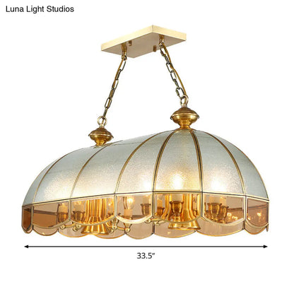 DecorBites™ Gold Dome Island Chandelier with Frosted Glass - 14 Lights Ceiling Pendant for Colonial Dining Room