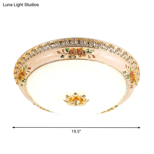 DecorBites™ DecorBites™ Gold Domed Ceiling Flush LED Bedroom Light with Carved Flower - Traditional Opaque Glass, 3 Width Options