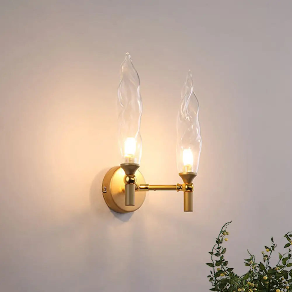 DecorBites™ Gold Double Arm Wall Mount Sconce with Clear Glass Shade - Modern Metal Lighting Fixture for Living Room
