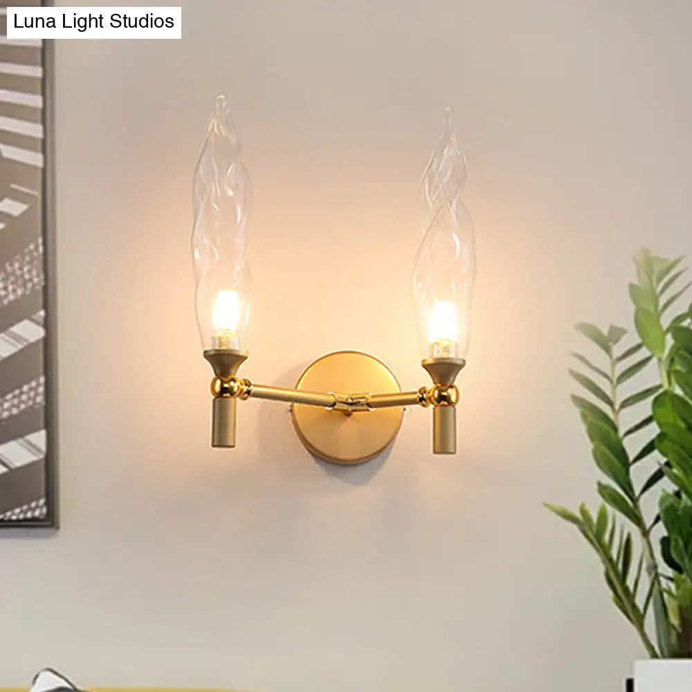 DecorBites™ Gold Double Arm Wall Mount Sconce with Clear Glass Shade - Modern Metal Lighting Fixture for Living Room