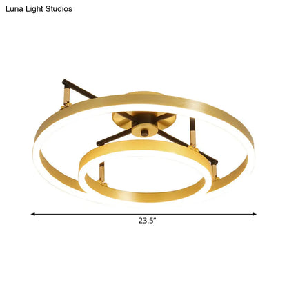 DecorBites™ DecorBites™ Gold Double Hoop Semi Flush Mount LED Ceiling Light Fixture in Warm/White Light, 19.5/23.5 Inch Wide