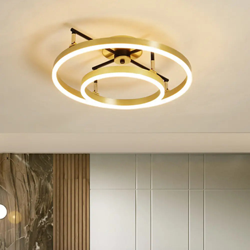 DecorBites™ DecorBites™ Gold Double Hoop Semi Flush Mount LED Ceiling Light Fixture in Warm/White Light, 19.5/23.5 Inch Wide