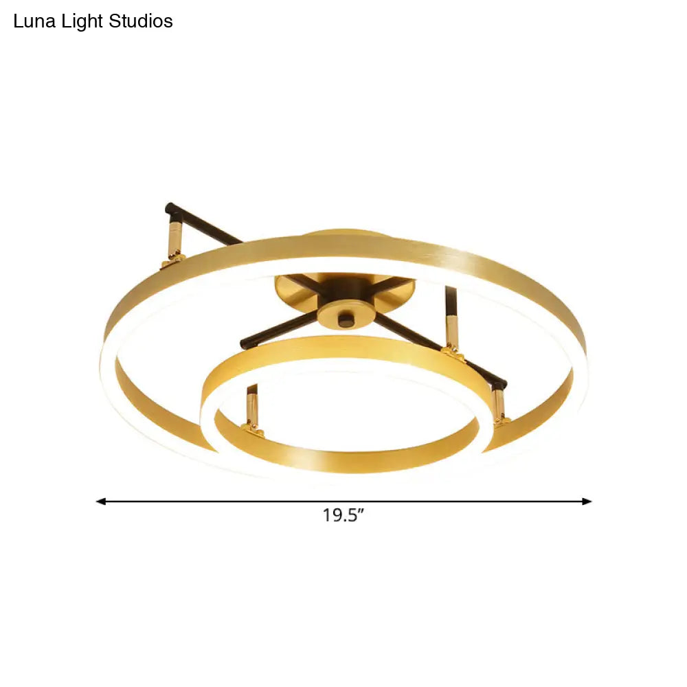 DecorBites™ DecorBites™ Gold Double Hoop Semi Flush Mount LED Ceiling Light Fixture in Warm/White Light, 19.5/23.5 Inch Wide
