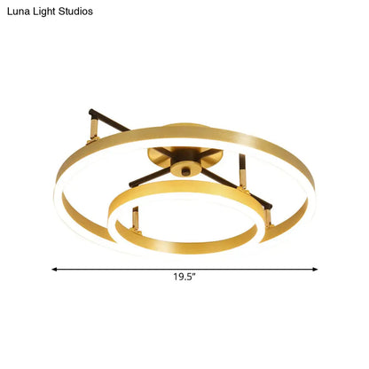 DecorBites™ DecorBites™ Gold Double Hoop Semi Flush Mount LED Ceiling Light Fixture in Warm/White Light, 19.5/23.5 Inch Wide
